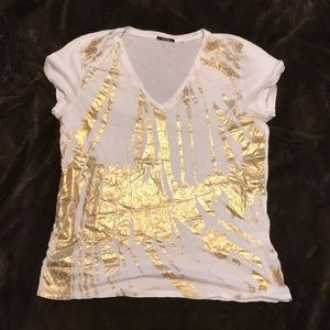 White V-neck T-shirt with gold embellishments